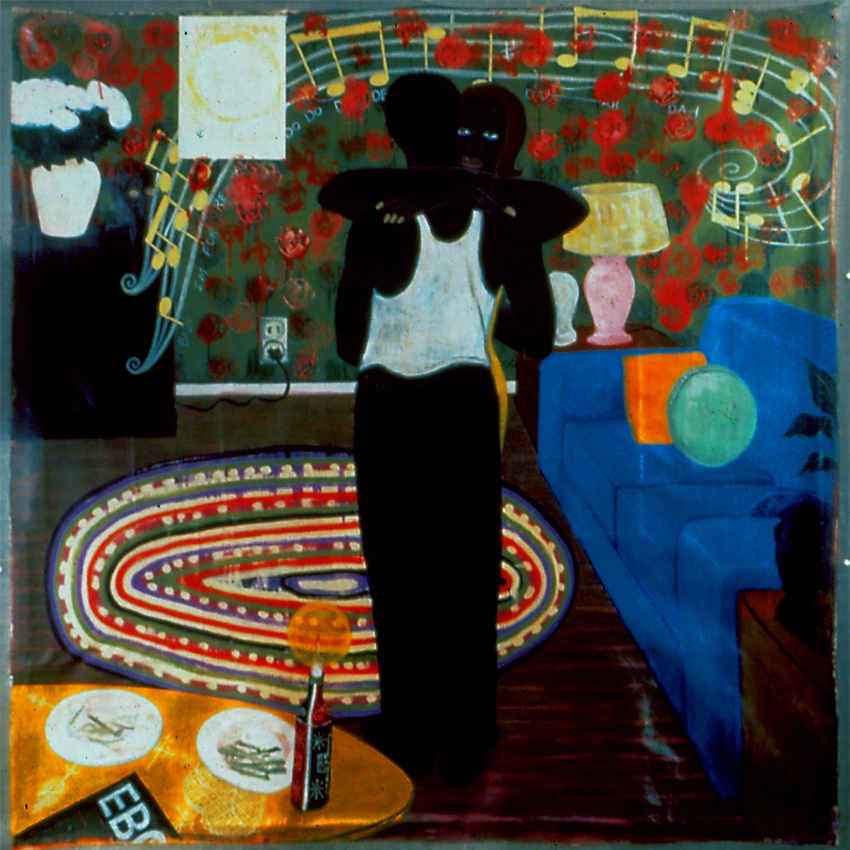KERRY JAMES MARSHALL Slow Dance, 1993 acrylic and collage on canvas 77 x 75 inches Inventory #KM93.004 © Kerry James Marshall. Courtesy of the artist and Jack Shainman Gallery, New York